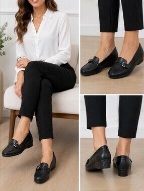 Hoopoe Claire P3131 Black Leather Comfort Loafers Size 7 M NIB Orthopedic Shoes